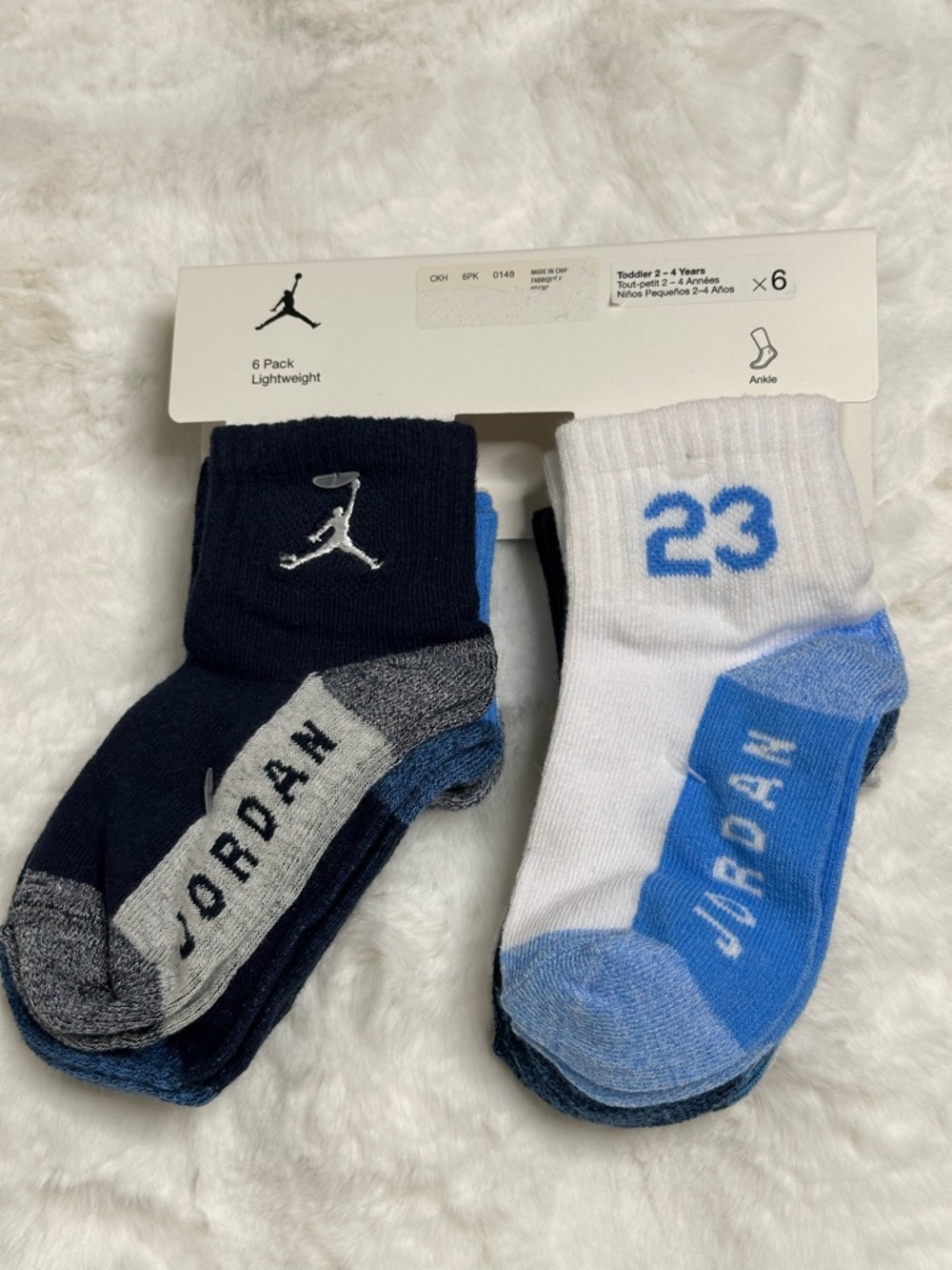 NWT! Jordan Toddler 6 Pack Ankle Socks - Navy & White with Blue Accents
